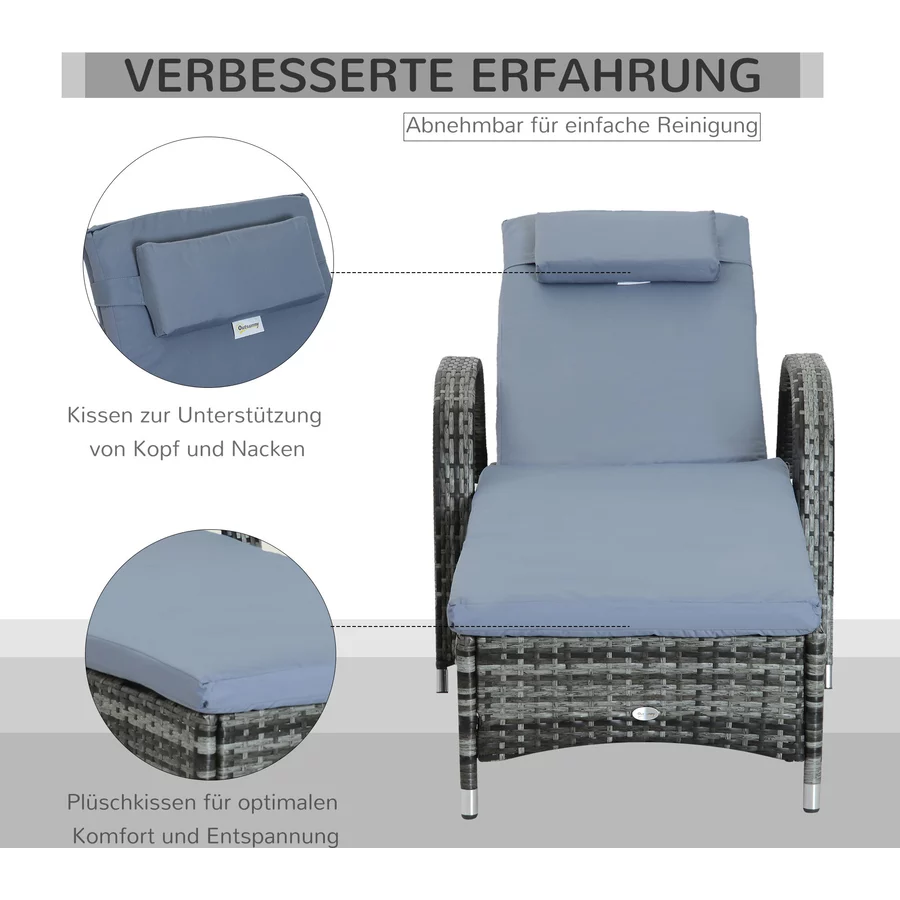Outsunny Mobile Rattanliege für den Garten grau, blau