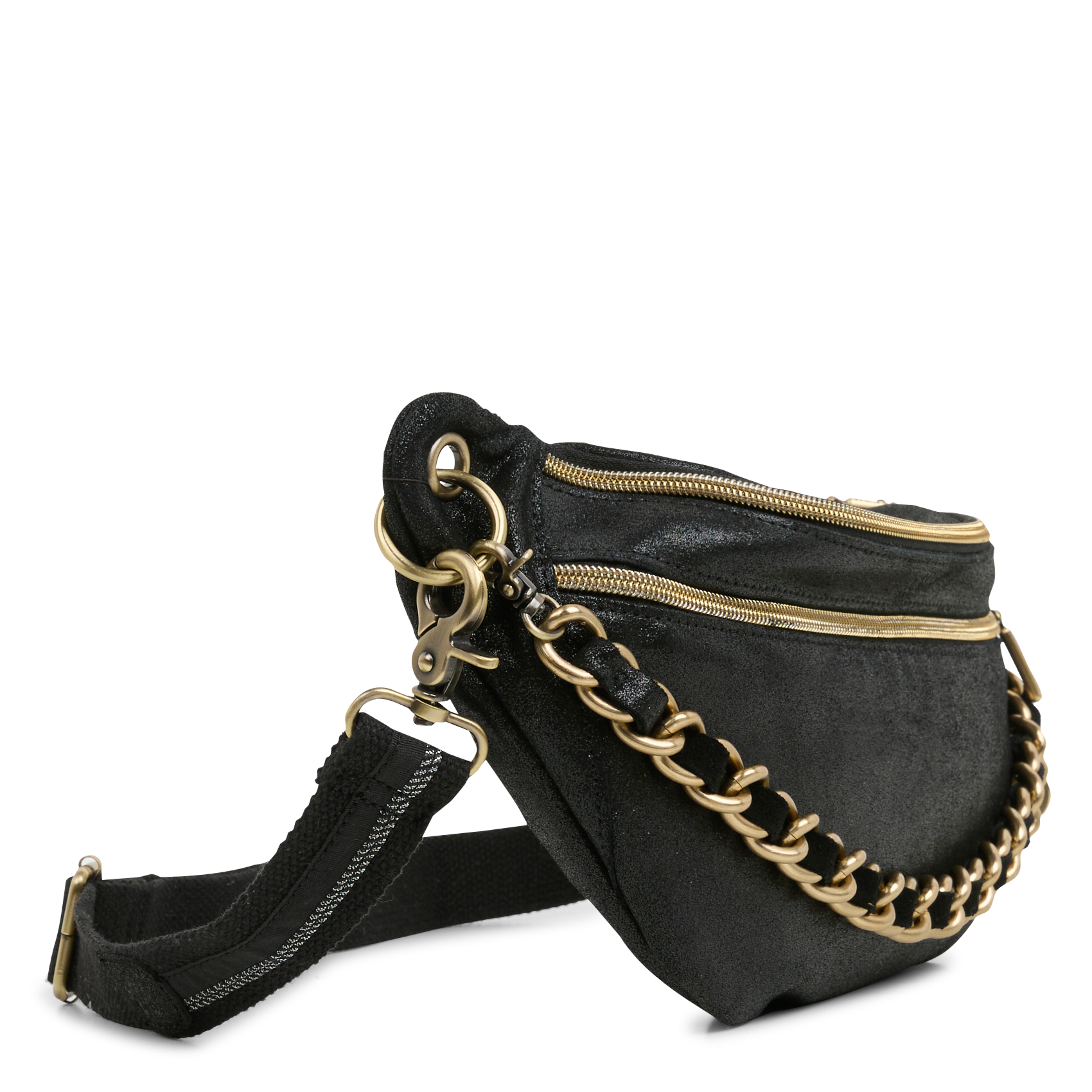 PETRA - Sac banane en cuir velours | Noir