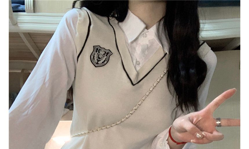 NENE - Mini-jurk met lange mouwen, kraag en borduurwerk in twee delen