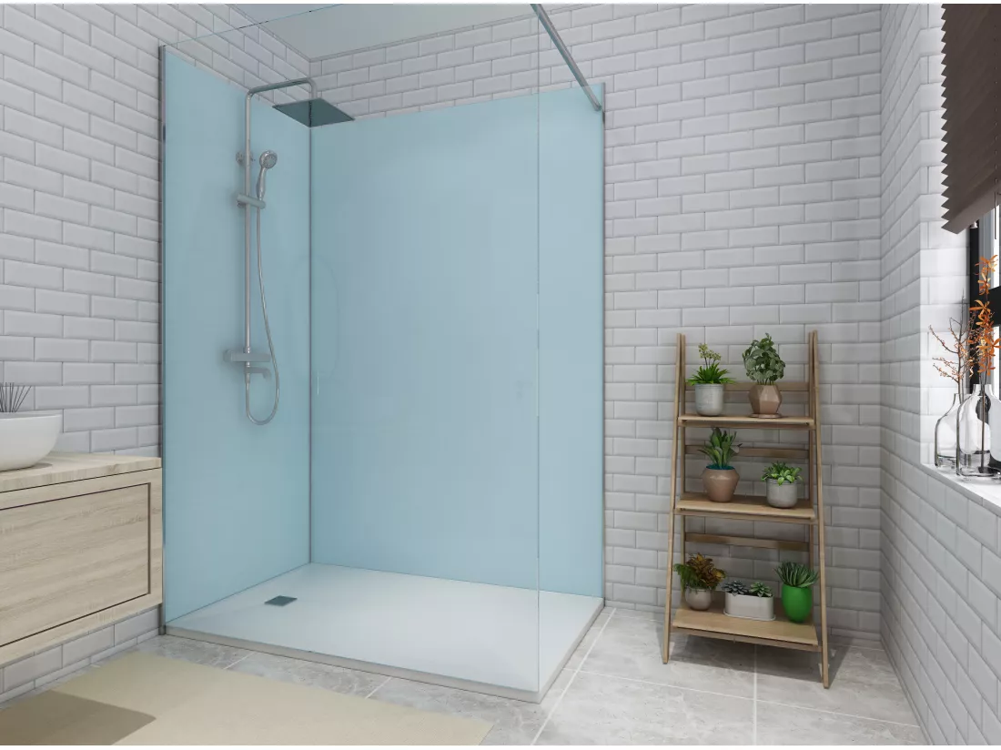 Lot de 2 panneaux muraux de douche bleu en aluminium avec profilés - L90 x L120 x H210 cm - ITZIAR