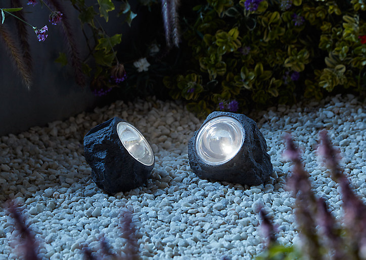 Lampe à poser galet LED solaire gris IP44