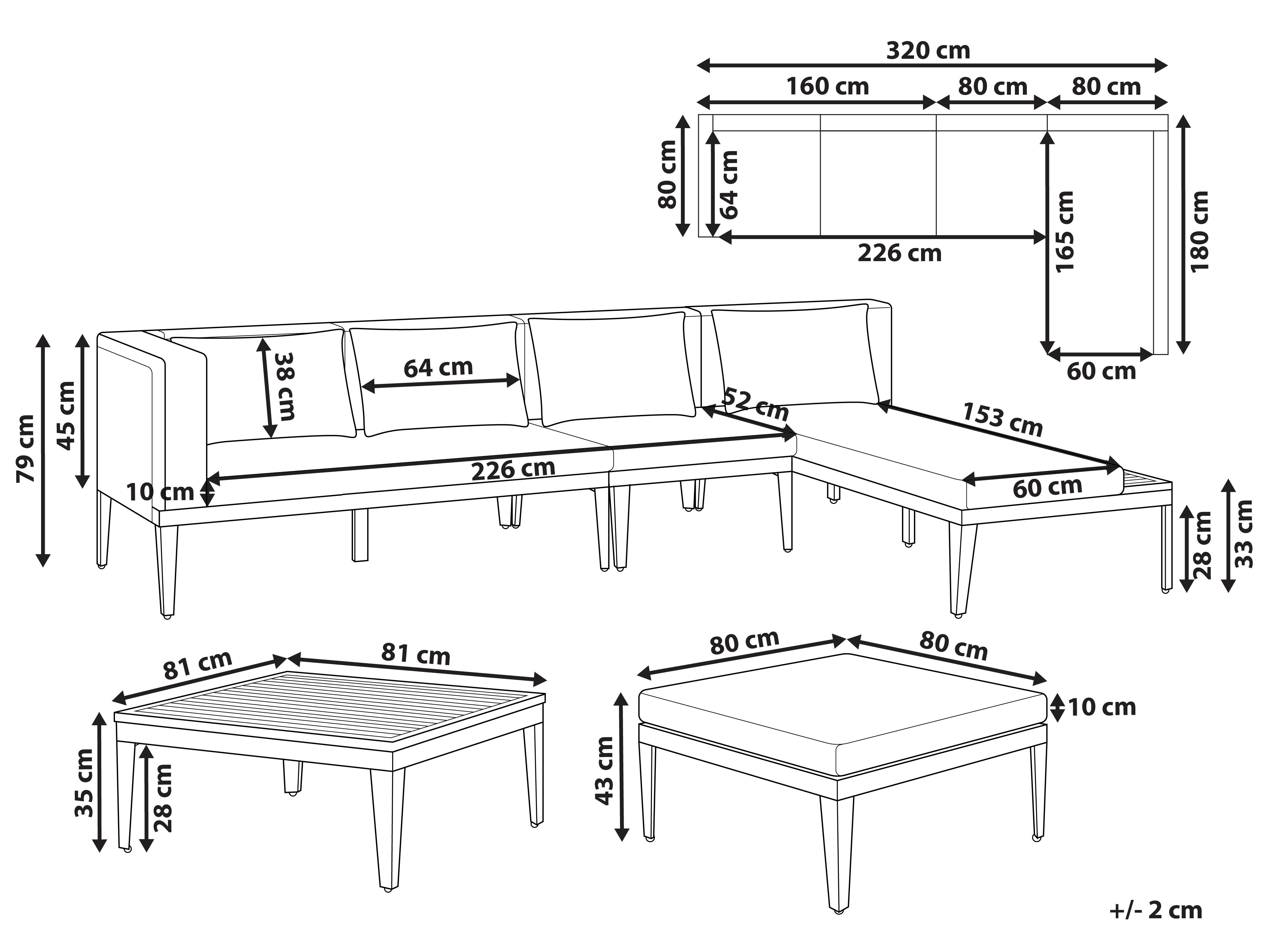Loungeset met tafel en ottomaan 4-zits BRACCIANO linkszijdig Gecertificeerd acaciahout Lichtbeige