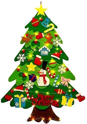 Warooma - Vilt Kerstboom Set - DIY Verlichte Muur Opknoping - 32 Stuks Ornamenten