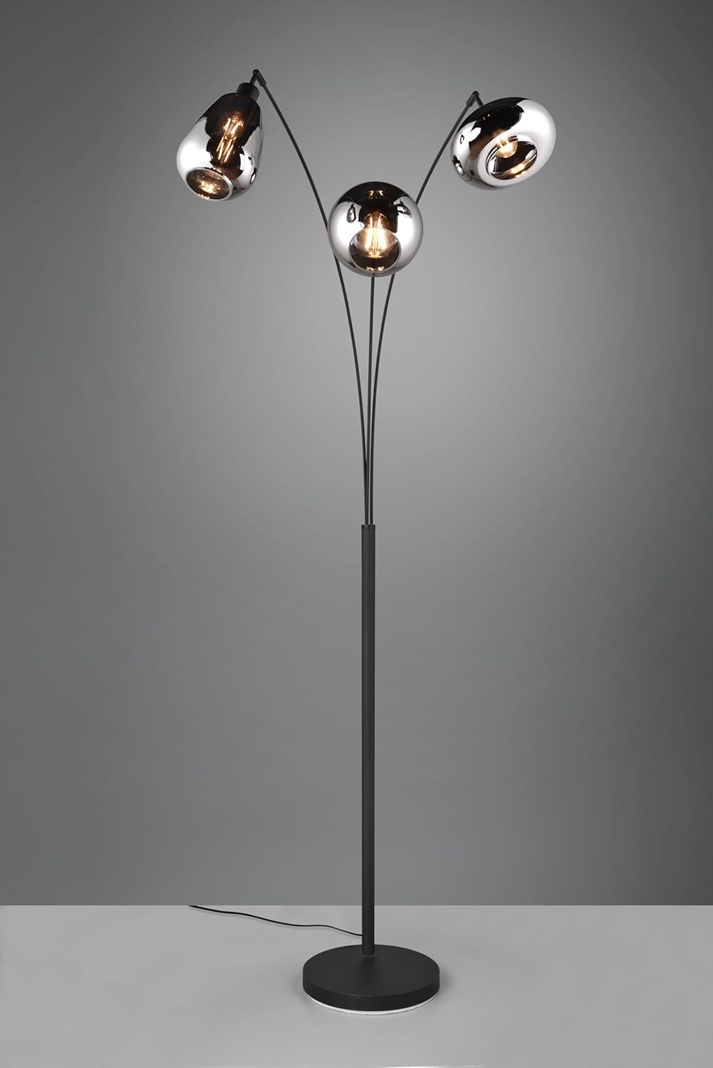 Trio Leuchten Stehleuchte Lumina 417000332, Metall Schwarz matt, Glas chrom bedampft, exkl. 3x E14
