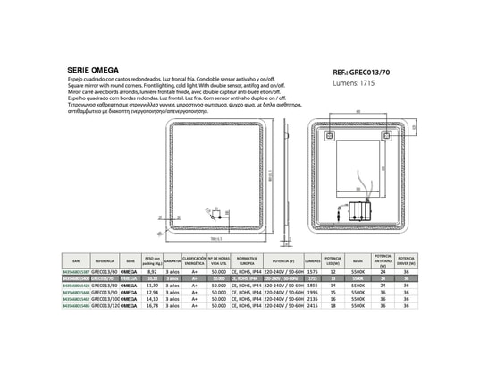 CRISTALED - Miroir de salle de bains lumineux éclairage intégré led fron...