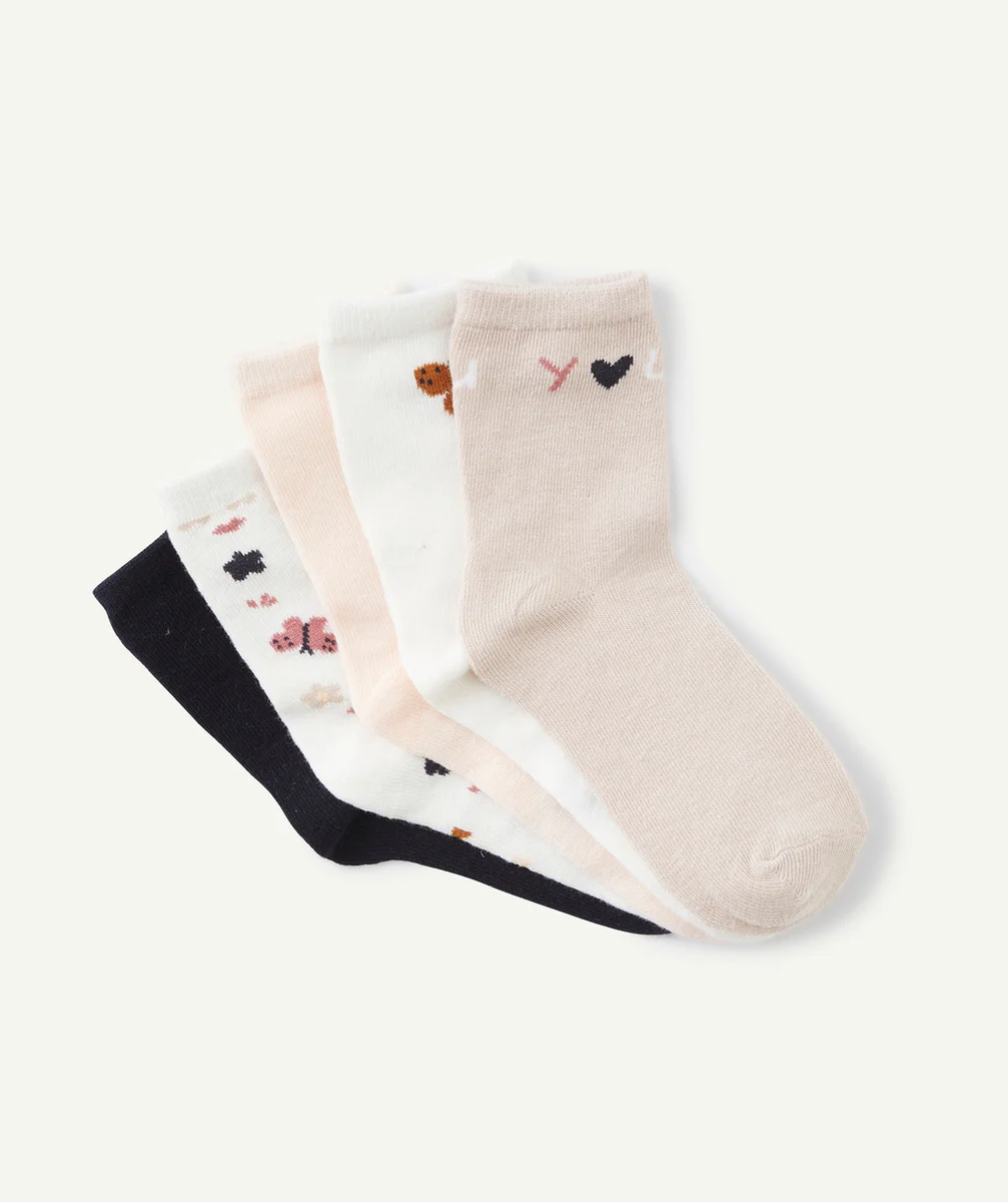 LOT DE 5 CHAUSSETTES FILLE PÂLE THÈME PAPILLONS
