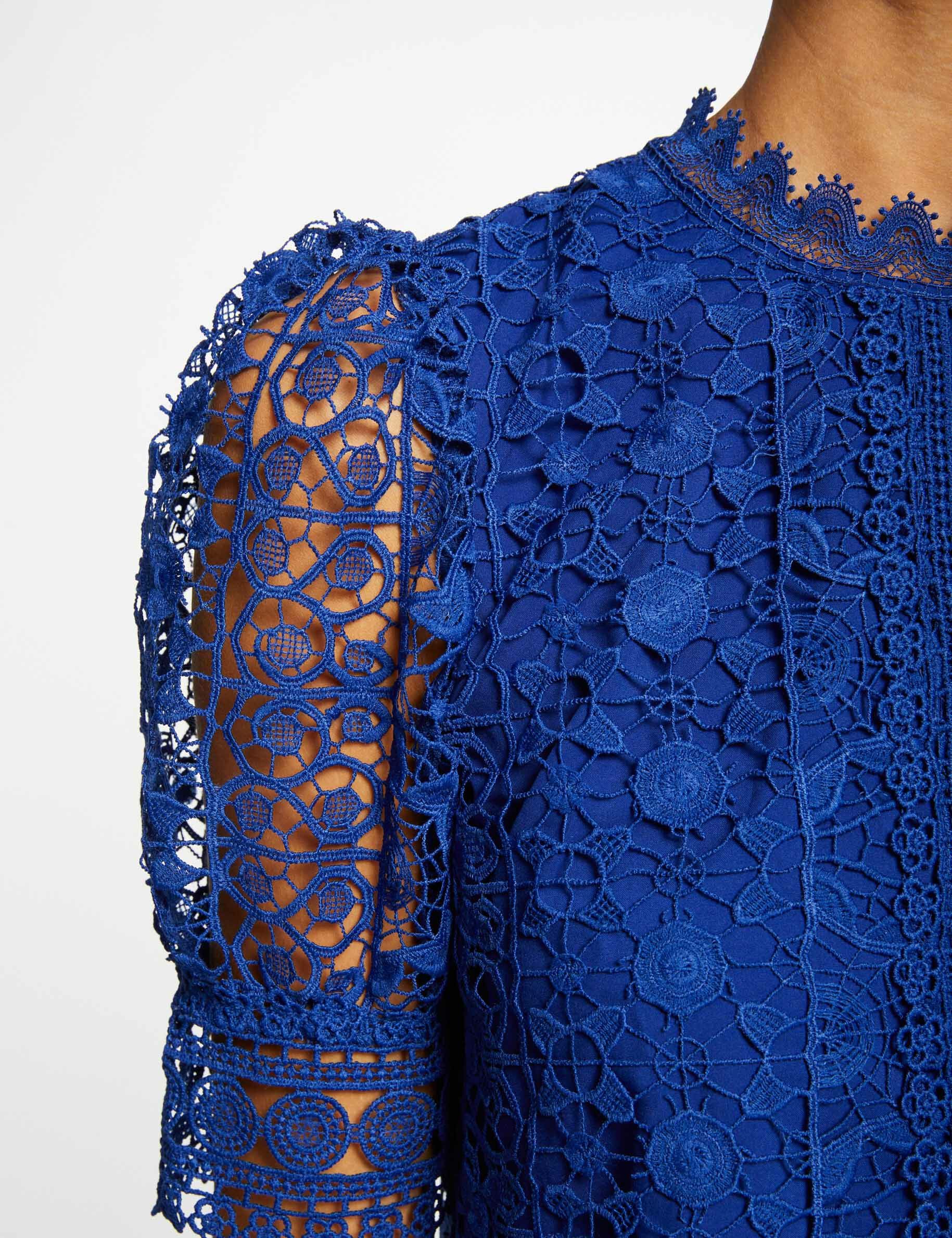 Blouse manches courtes en dentelle bleu electrique femme - bleu_electrique