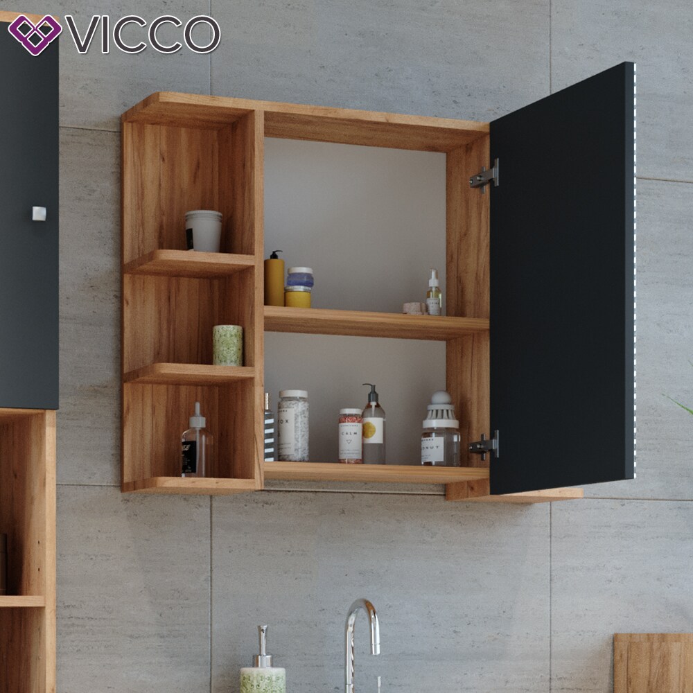 VICCO Spiegelschrank FYNN 80 x 64 Eiche Anthrazit Spiegel Badspiegel Wandspiegel