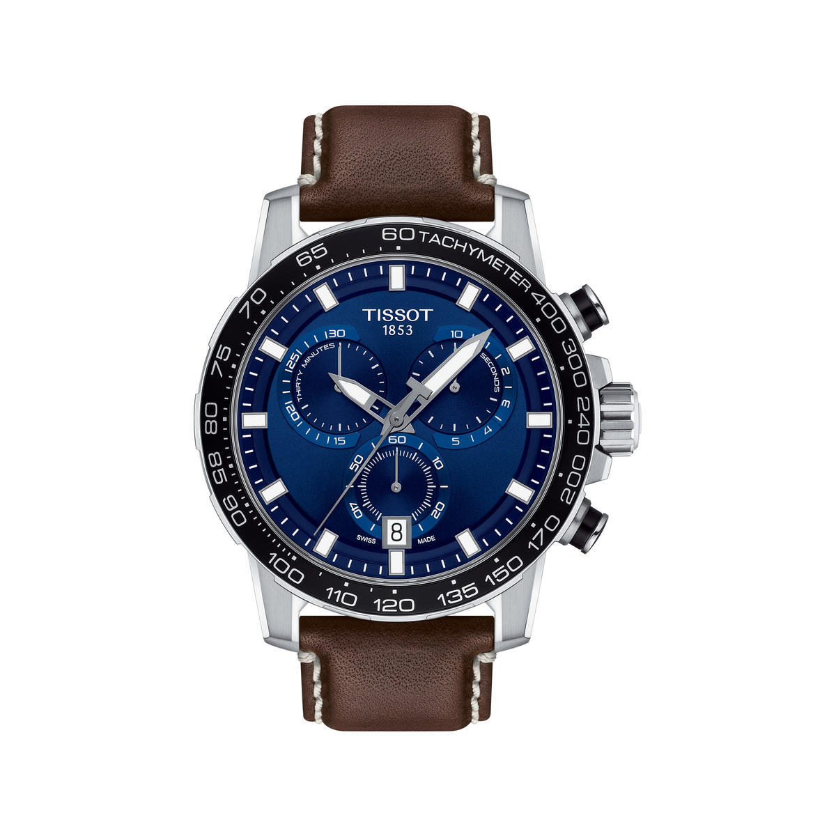 Montre Tissot homme chronographe acier cuir marron