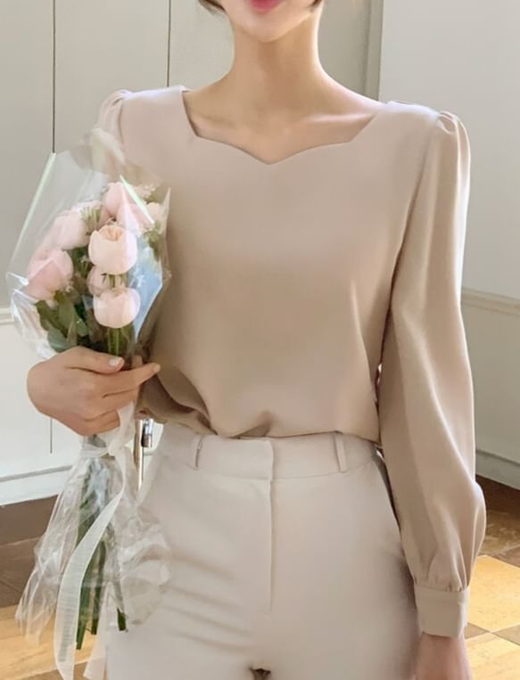 KONGER - Effen blouse met lange mouwen