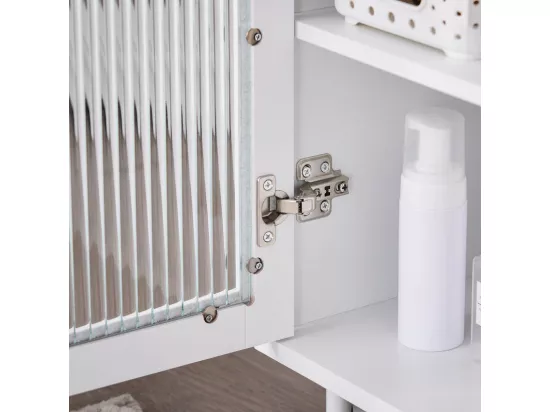 SoBuy Meuble sous Lavabo Salle de Bain, Meuble sous Évier, Armoire de Rangement pour Vasque sur Pieds avec 2 Portes en Verre, 60x30x59 cm, Blanc, BZR115-II-W