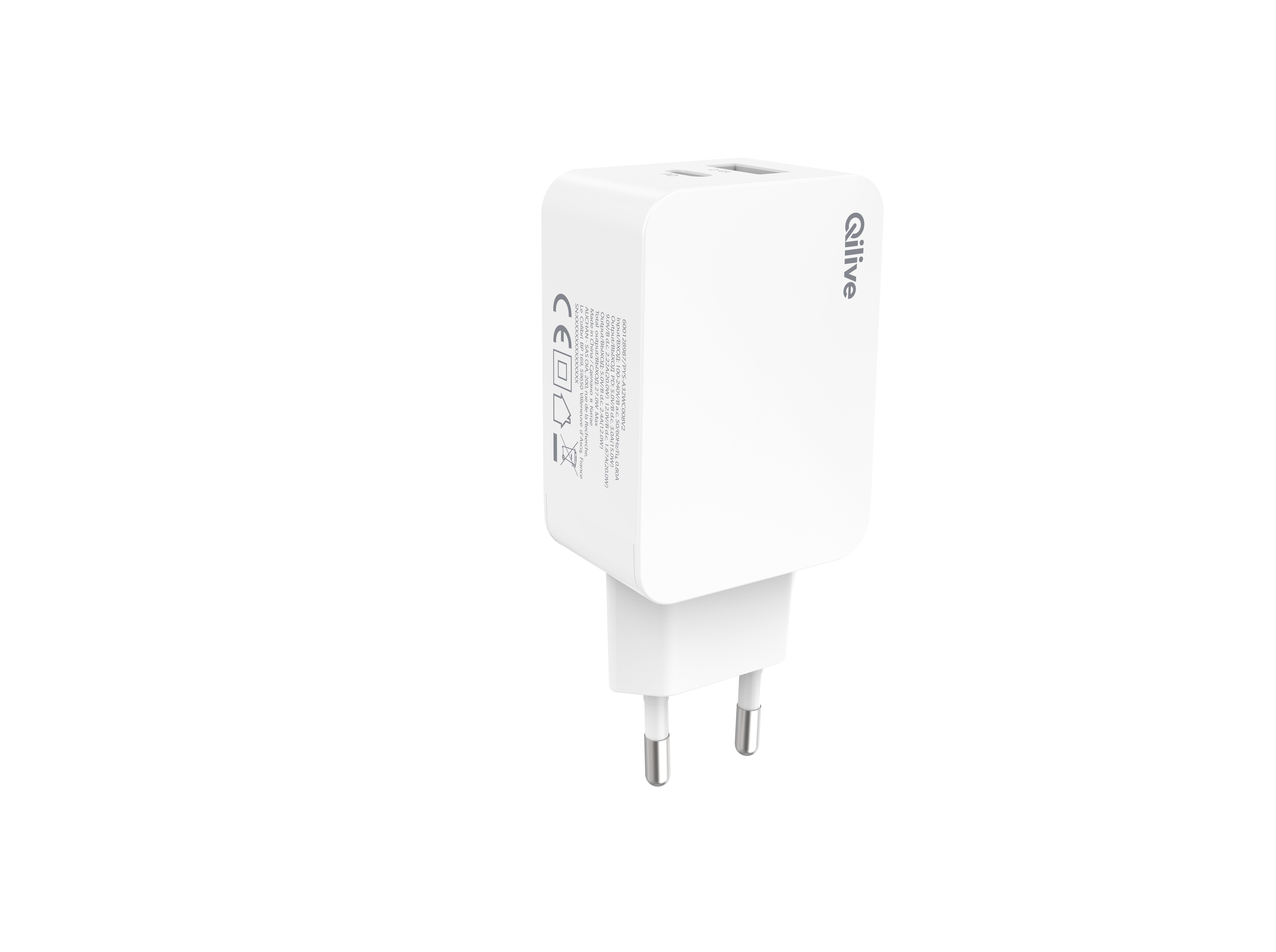 CARREGADOR USB-A QILIVE 600128987 5V2.4A USB-CPD20W BR