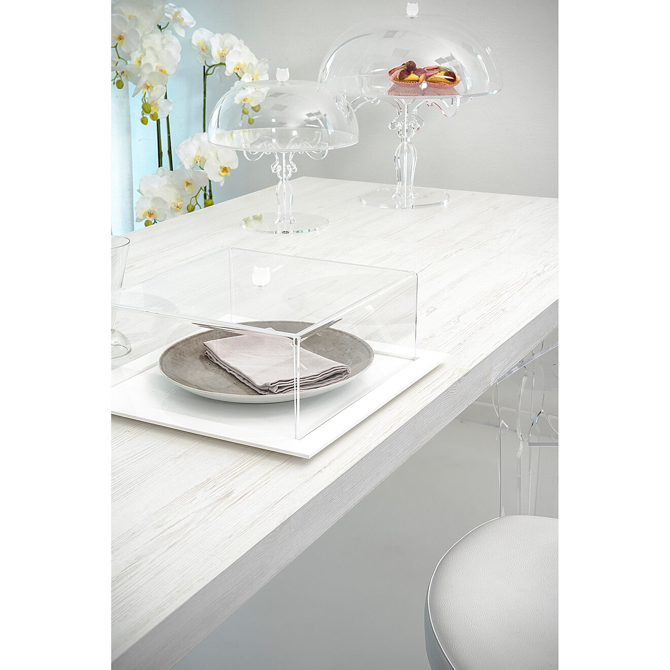 Iplex Porte-gâteau grand format bon ton transparent/blanc - 36x36x13.5 cm