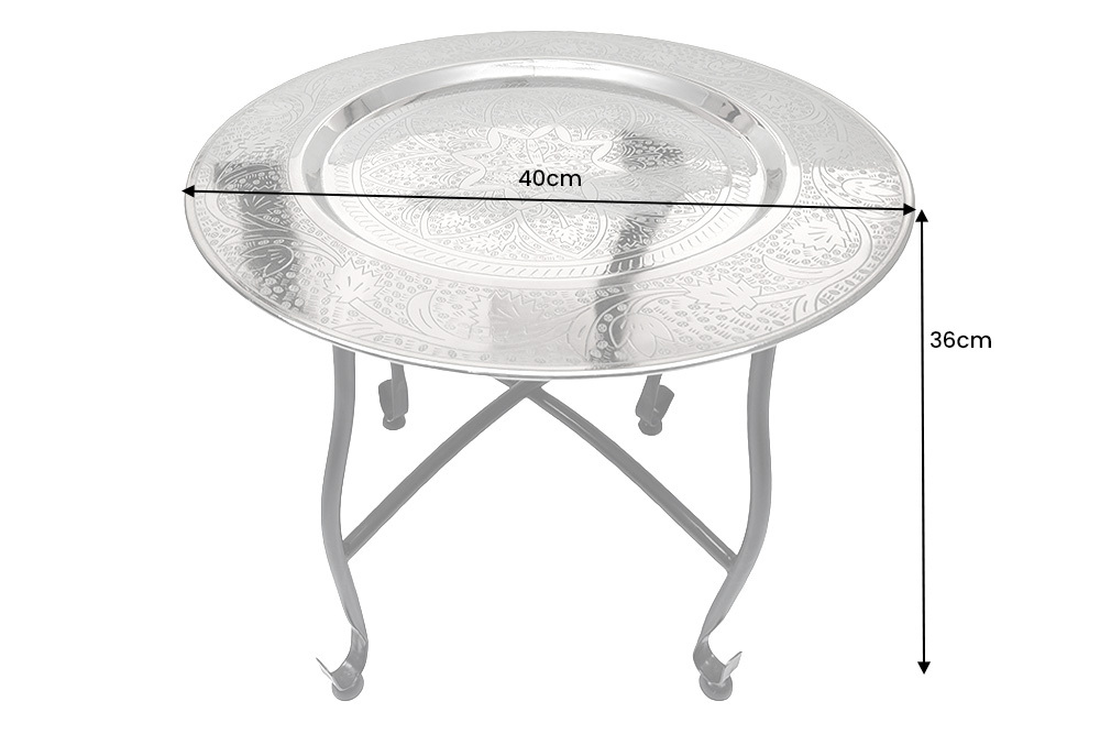 Runder Beistelltisch MARRAKESCH 40cm silber Teetisch abnehmbares Tablett klappbar