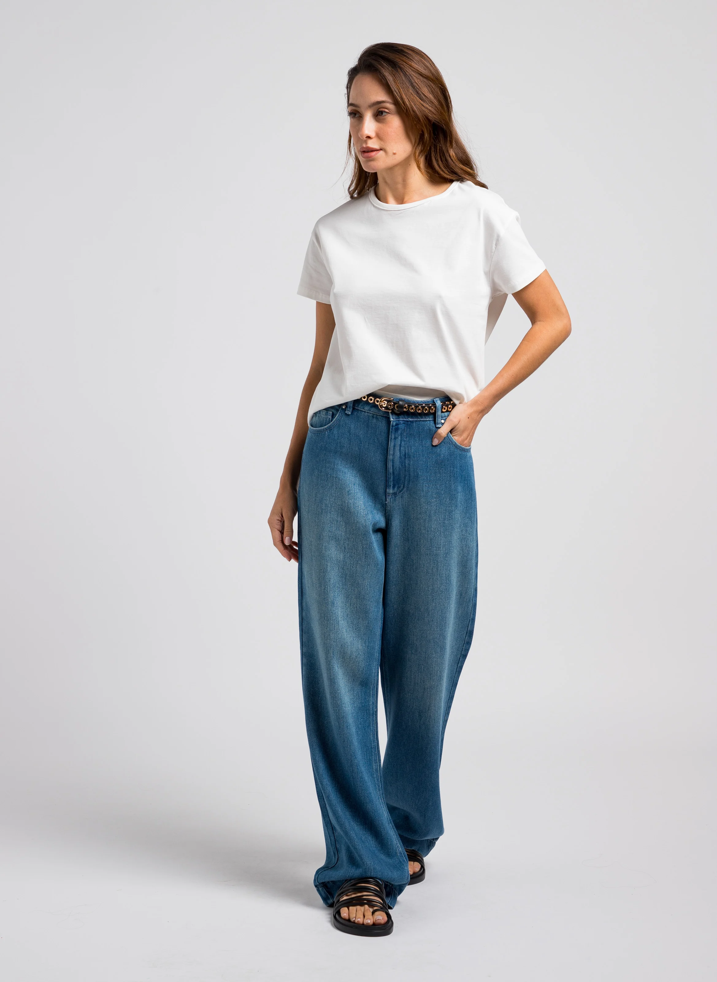Jean large taille haute| Bleu