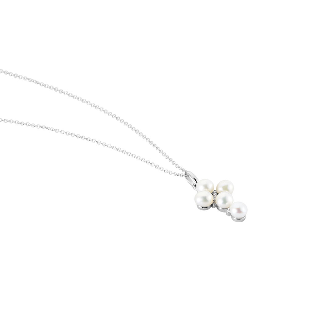 Collier Argent Blanc Burt Perles De Culture Oxydes De Zirconium