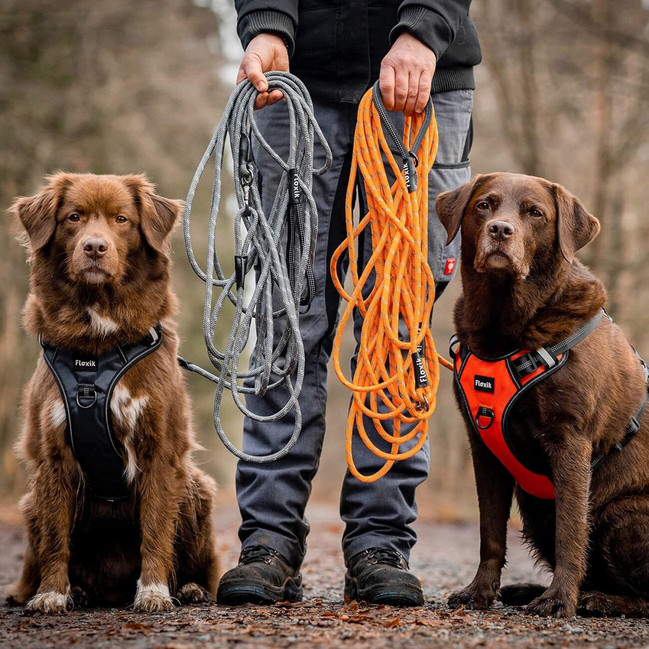 Floxik Schleppleine für Hunde - Tauleine mit Abnehmbarer Handschlaufe orange S
