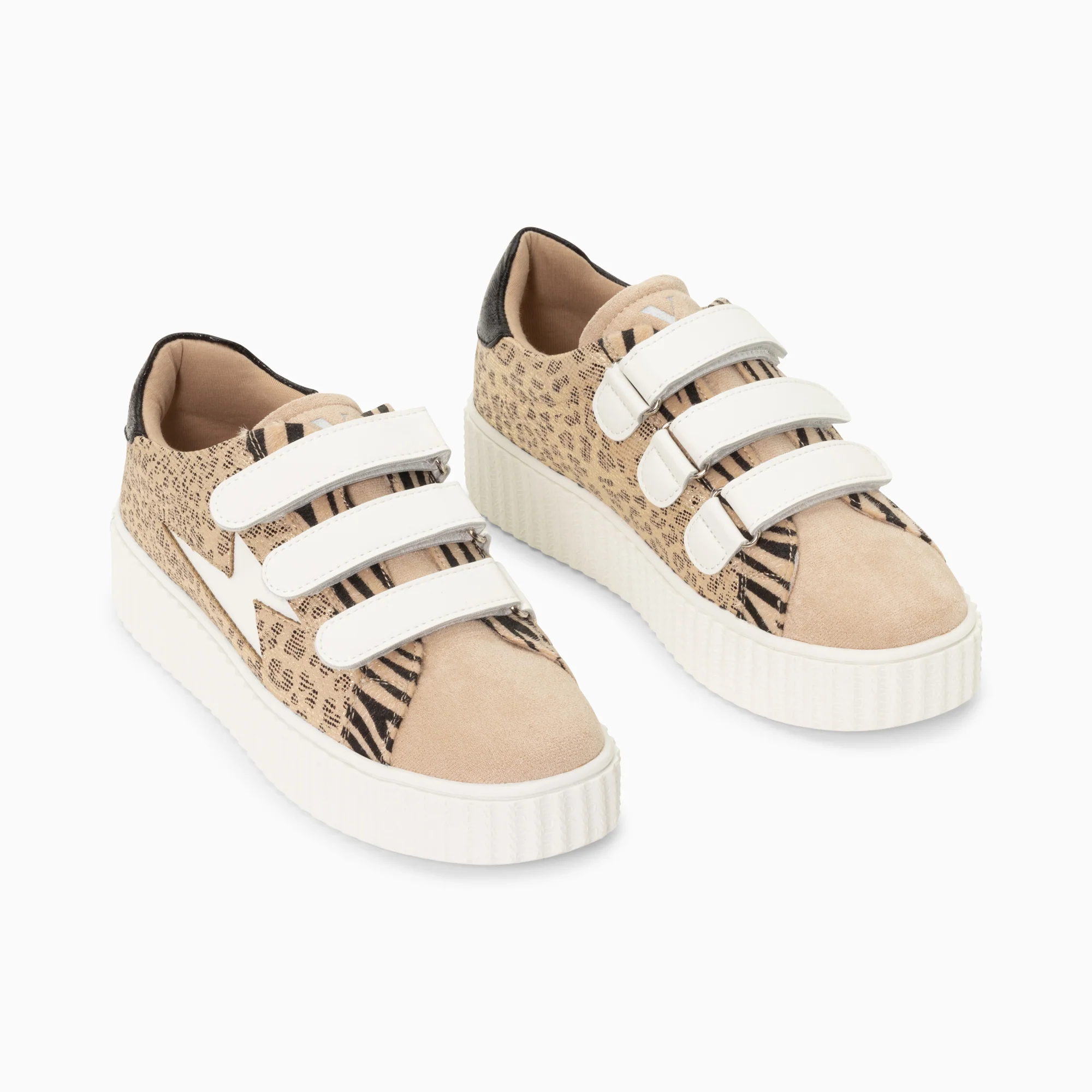 Sneakers-Baskets éclair Scarlett beiges à imprimé léopard
