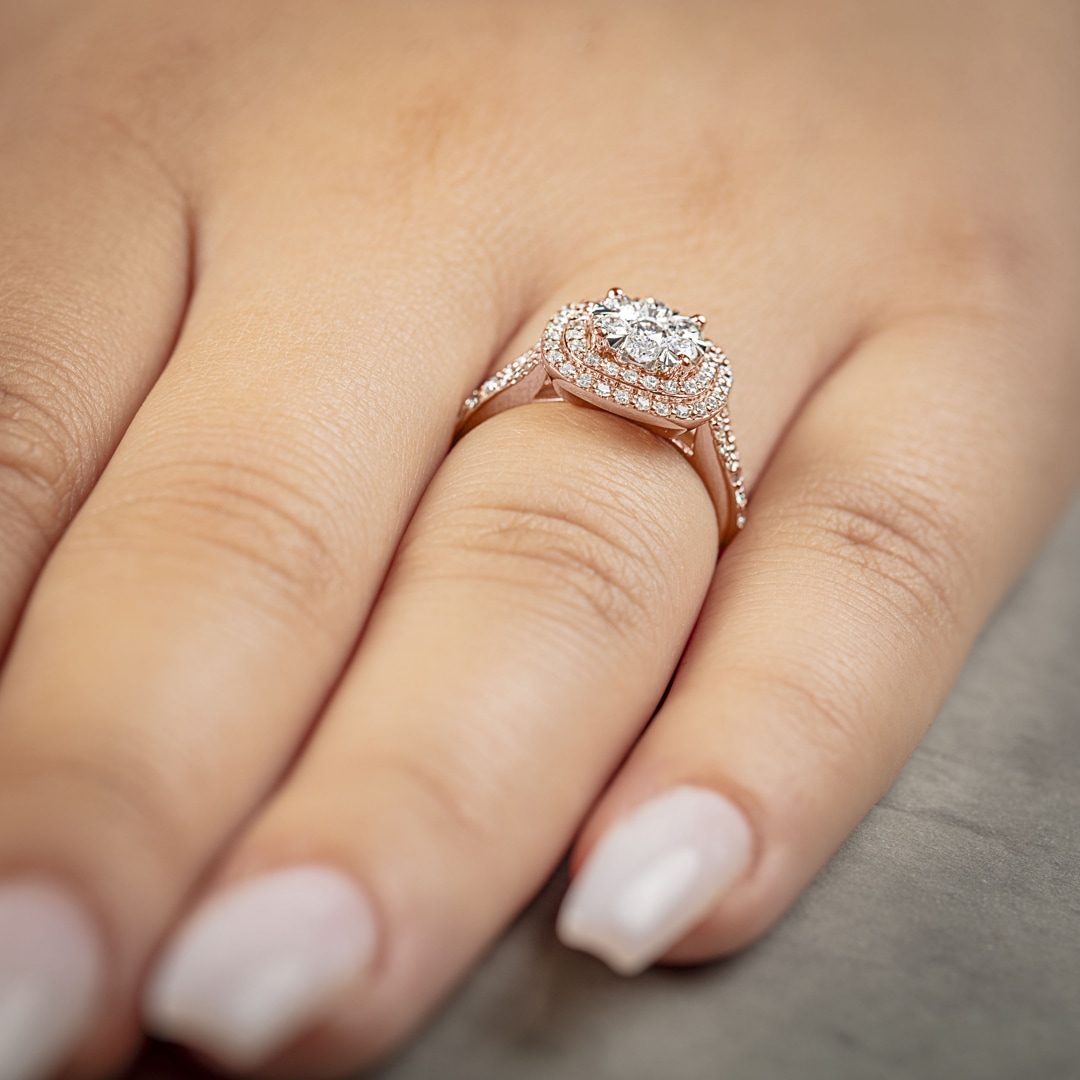 1.00 Karat Diamanten Halo Damenring 750/18 K Roségold