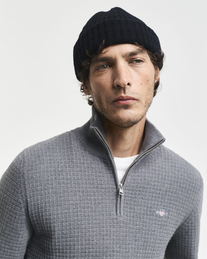 Gant COTTON TEXTURED HALF ZIP Dark grey melange
