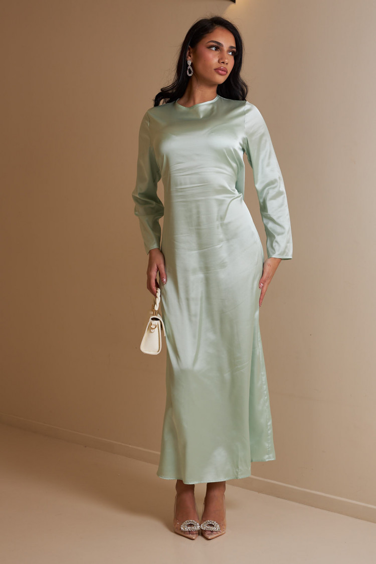 Ensemble 2 pièces robe + gilet à enfiler satiné vert
