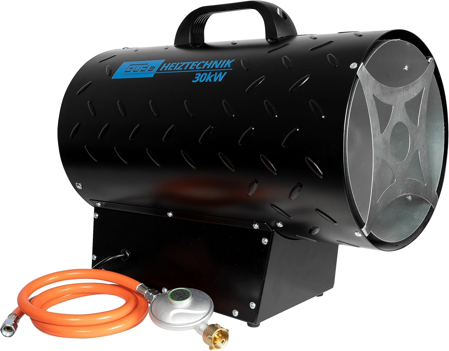 Güde Gasheizgebläse GGH 30 R (220-240 V, 18000-30000 W Heizleistung, 1000 m³/h Gebläseleistung, stufenlose Heizregelung (15477-25795 kcal/h), Piezozündung, 700mbar Druckminderer, 1,5 m Gasschlauch)