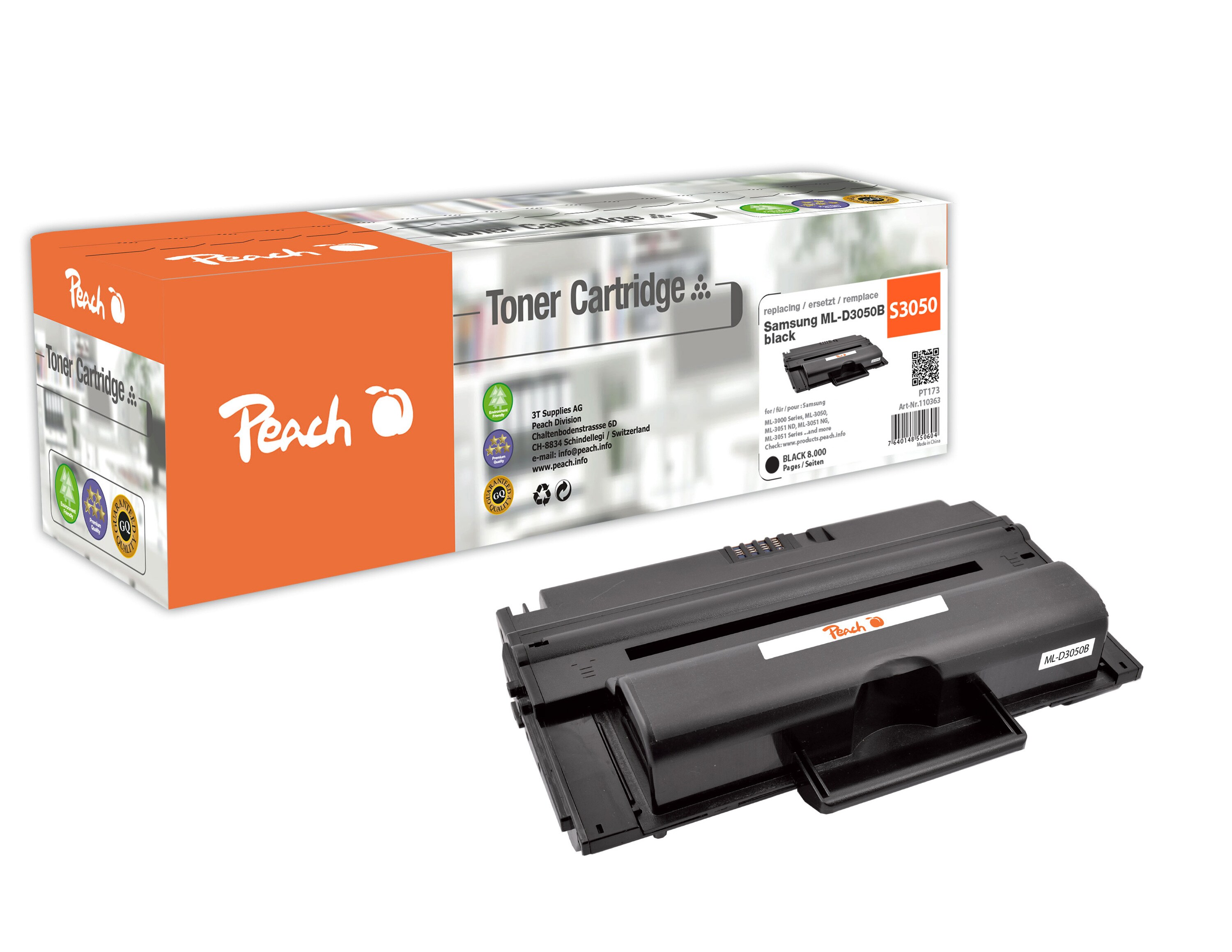 Peach S3050Toner bk ersetzt Samsung ML-D3050B für z.B. Samsung ML -3000, Samsung ML -3050, Samsung ML -3051, Samsung ML -3051 N (wiederaufbereitet)