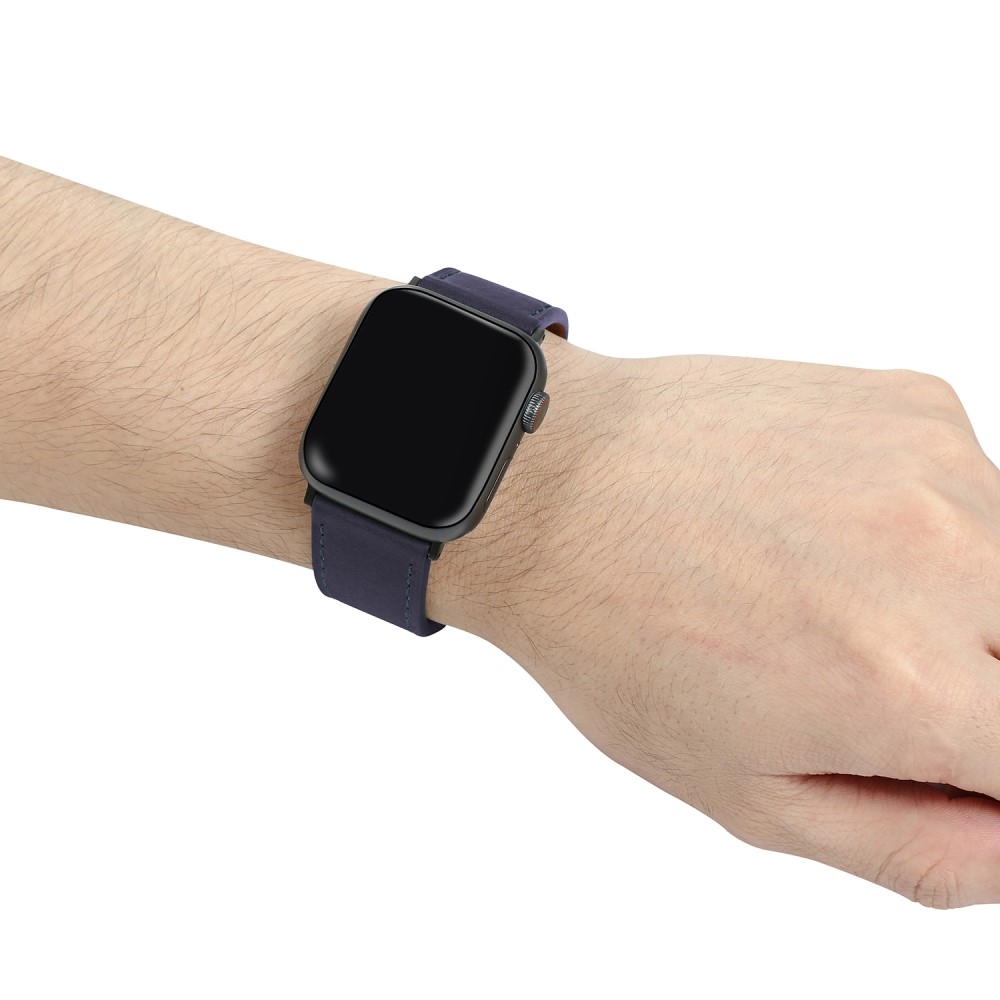 Apple Watch (49/46/45/44 mm) Echtleder Ersatz Armband mit Dornschliesse (Gelenkumfang 180-225 mm) - Dunkelblau