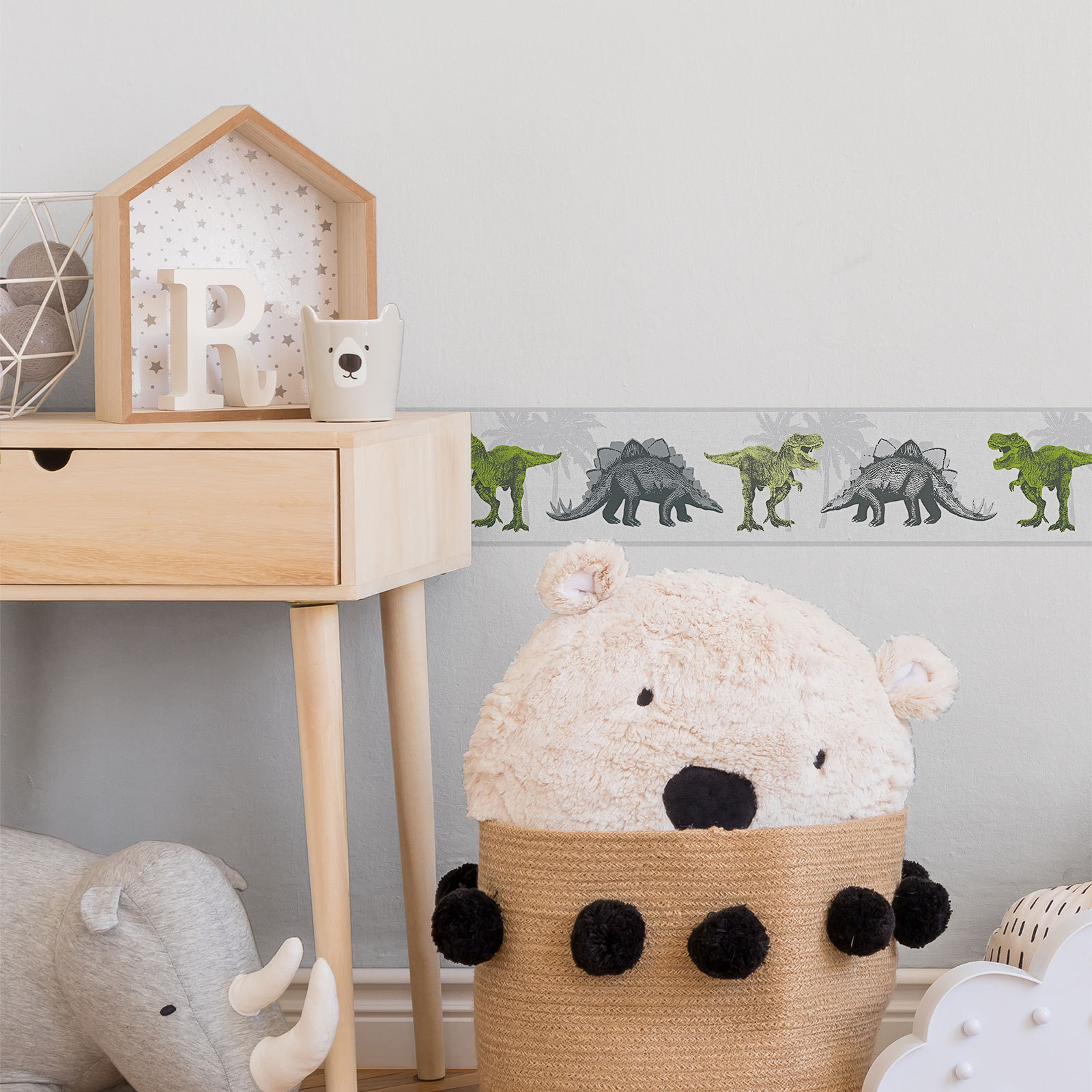 Vlies-Borte LITTLE STARS - grün-grau - 13 cm