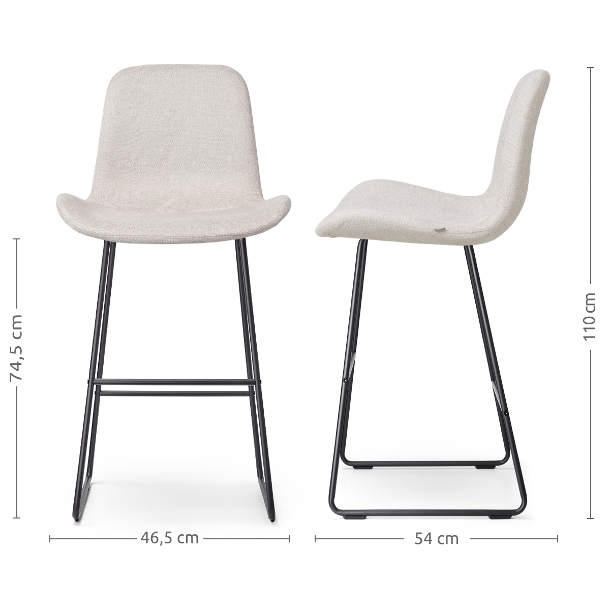 Barkruk Nino-Fé beige - zwart onderstel - 75 cm