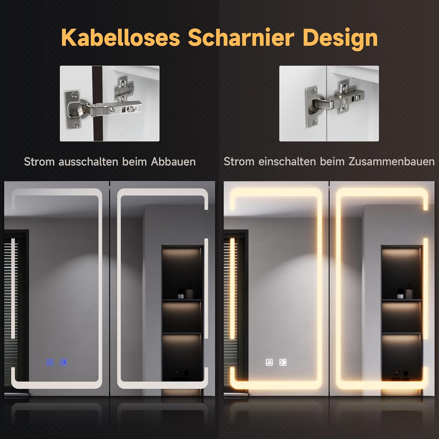 SONNI LED Spiegelschrank 3 Lichtfarbe Einstellbarn, Spiegelschrank Bad mit Beleuchtung und Beschlagfrei LED Badezimmerschrank mit Kabelloses Scharnier Design Medizinschrank 59 x 60 cm