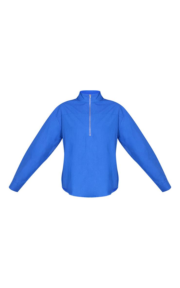 Bleu Cobalt Chemise Col Montant Bleu Avec Détail Zip