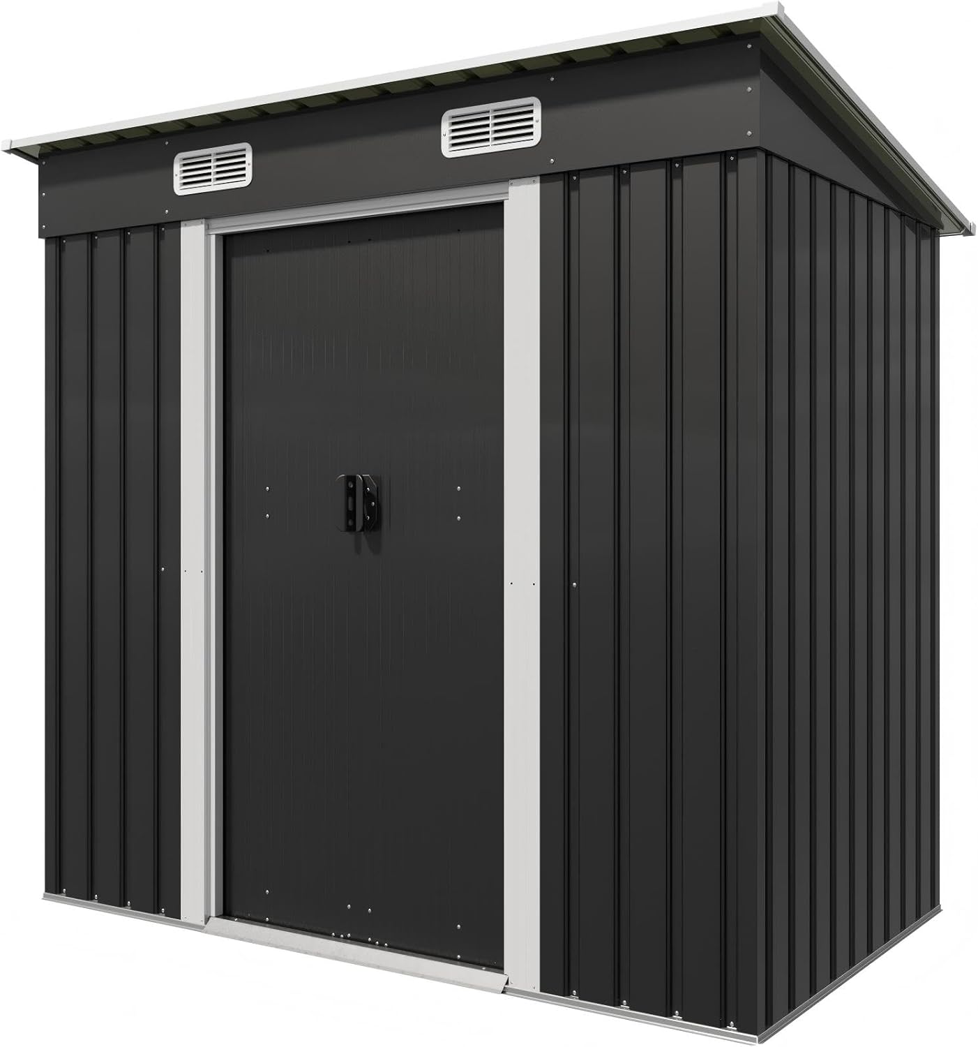 Metall Gerätehaus 183x109x182cm mit Fundament 3.6m³ Gartenhaus mit Pultdach & 2 Schiebetür, Anthrazit, Farradgarage, Wetterfest für Gartengeräte und Mülltonnen