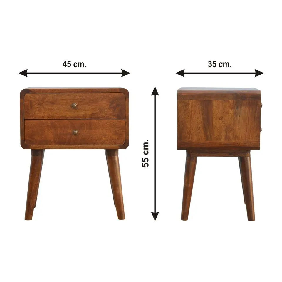 Artisan Furniture Massief Houten Gebogen Nachtkastje met Laden