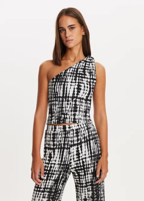 One shoulder top met print assorti (ASSOR)