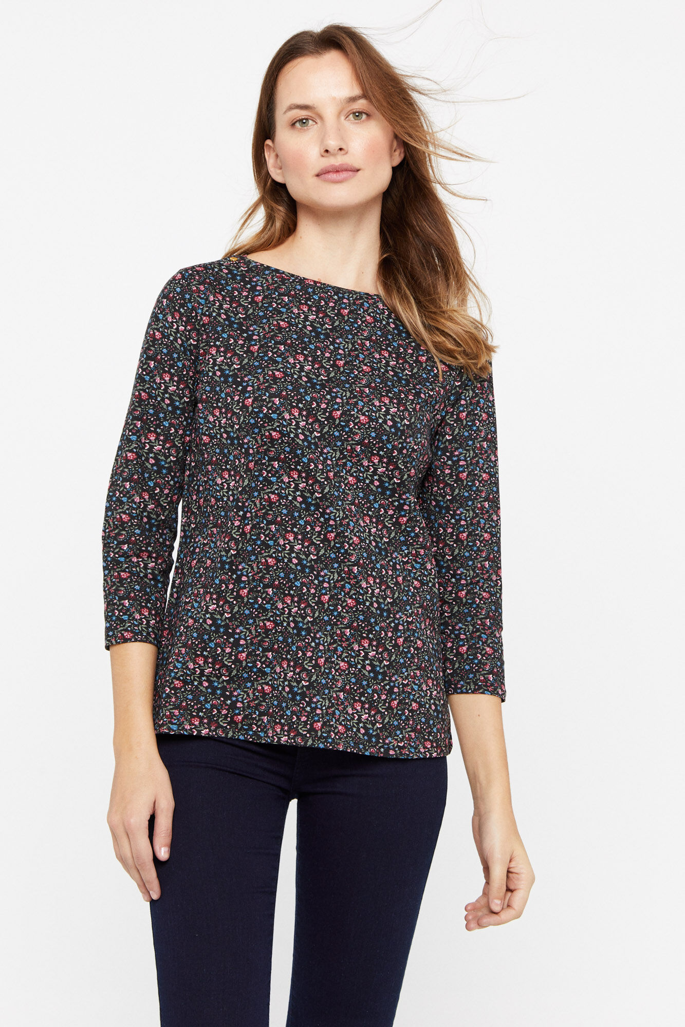Camiseta básica com decote canoa - Estampa cinza