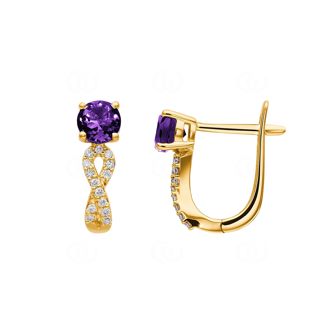 Kreolen 750/18 K Gelbgold mit Amethyst rund und Diamanten 0.11 ct H/si