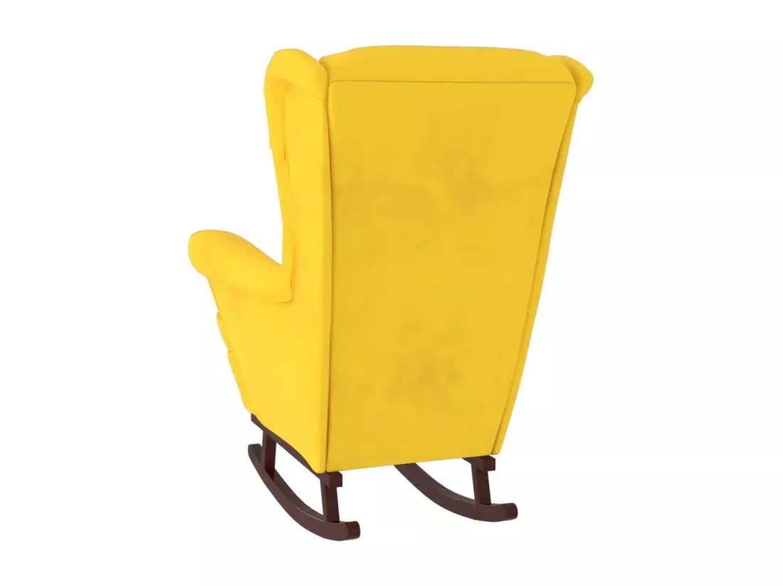 Chaise à bascule avec pieds en bois et tabouret Jaune Velours