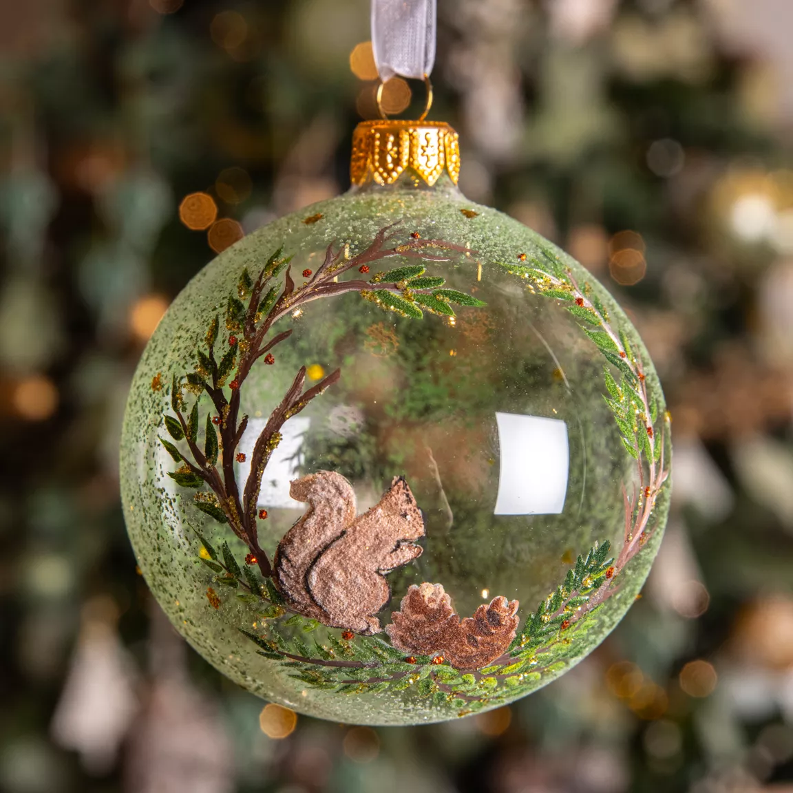 Lot de 6 boules de Noël en verre (D80 mm) Écureuil sauvage Transparent