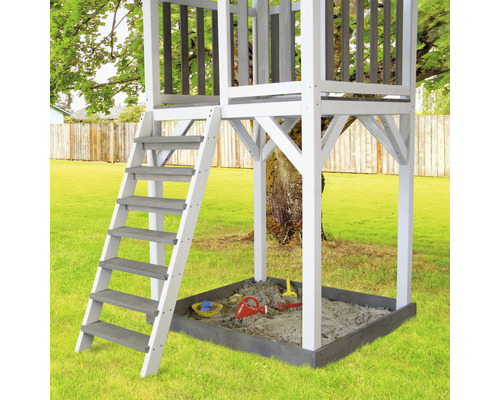 axi Beach Tower speeltoren met nestschommel, turquoise hout, grijs en wit