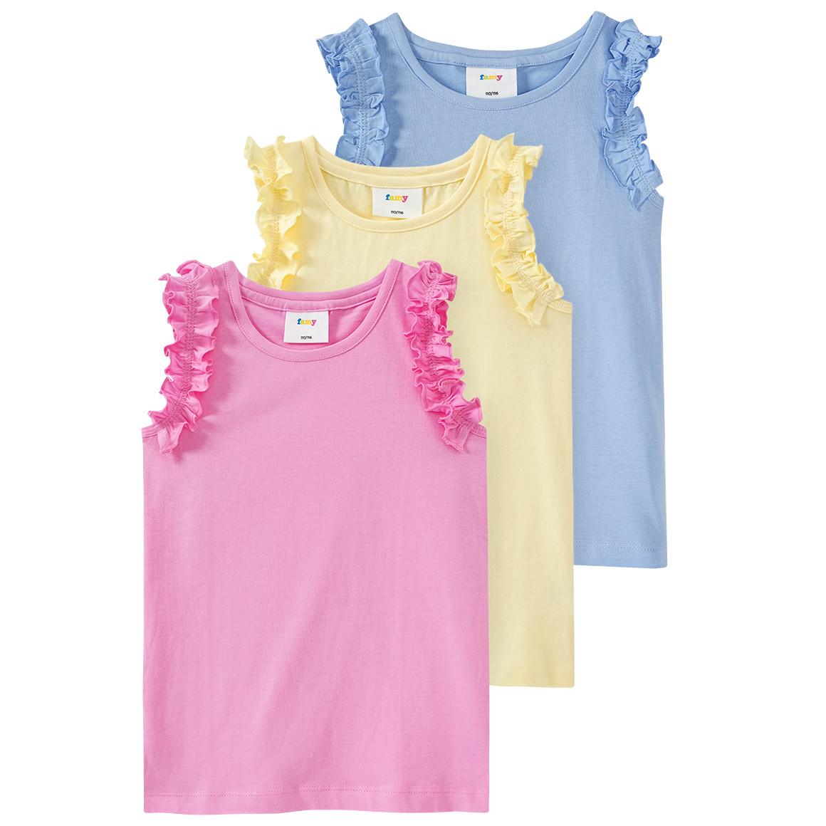 Famy 3 Mädchen Tops im Basic-Look rosa / hellgelb / hellblau