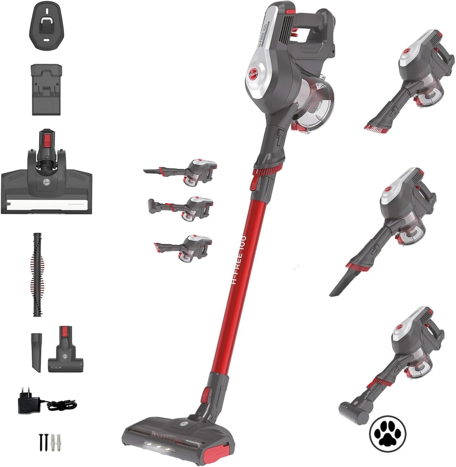 Hoover Akku Staubsauger H-Free 100 für Tierhaare, 40min Laufzeit, Turbo Boost & LED-Bürste, 0,9L XL Staubbehälter, Leichter Staubsauger kabellos