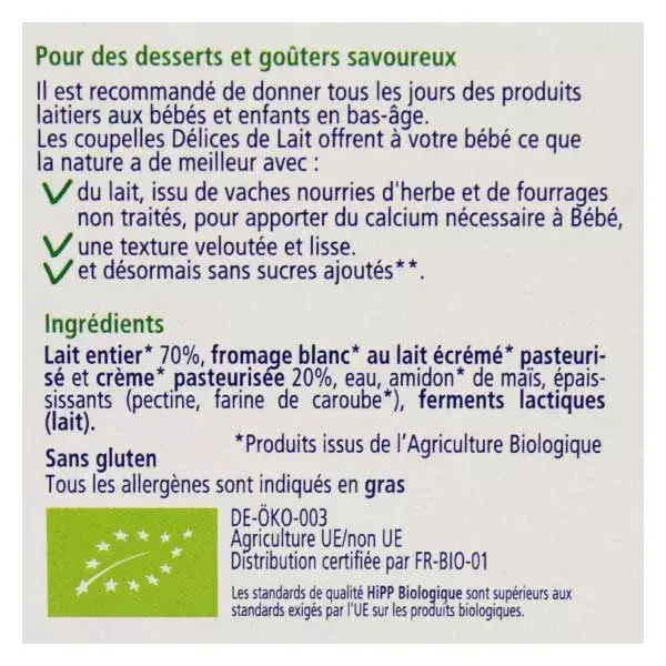 Queijo branco adoçado Hipp Organic Milk Delights +6m 4 x 100g