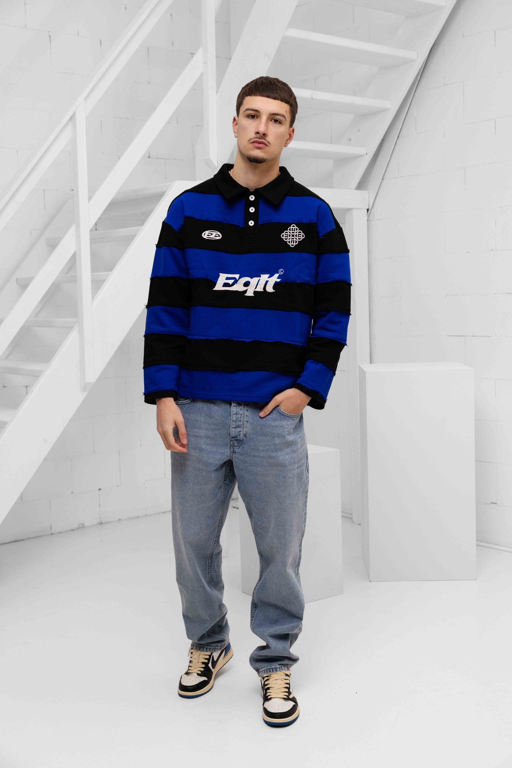Equalité Stripe Jersey Polo Heren Zwart/Blauw