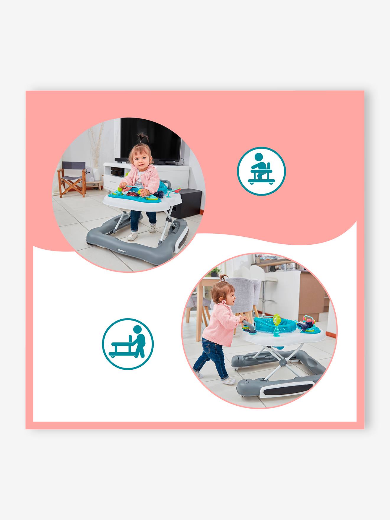 Andador/Cadeira de Passeio 5 em 1 BABYMOOV, Azul Forte com Estampa