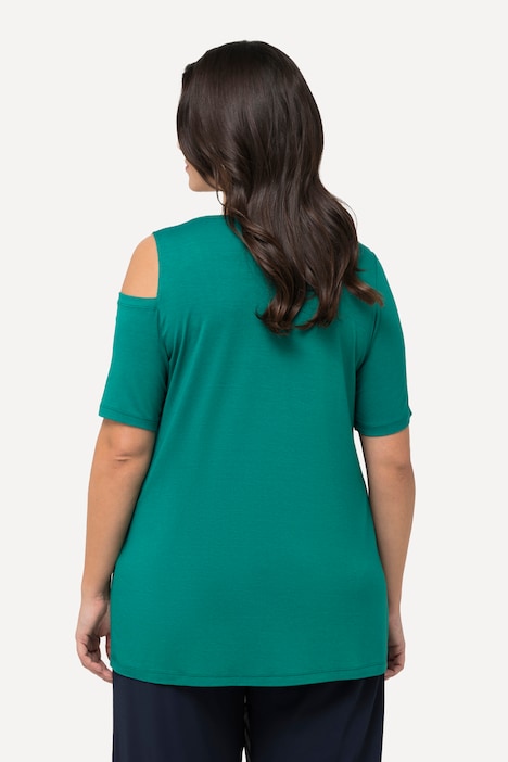 T-Shirt, Ziersteine, A-Linie, Cut-Outs, Halbarm