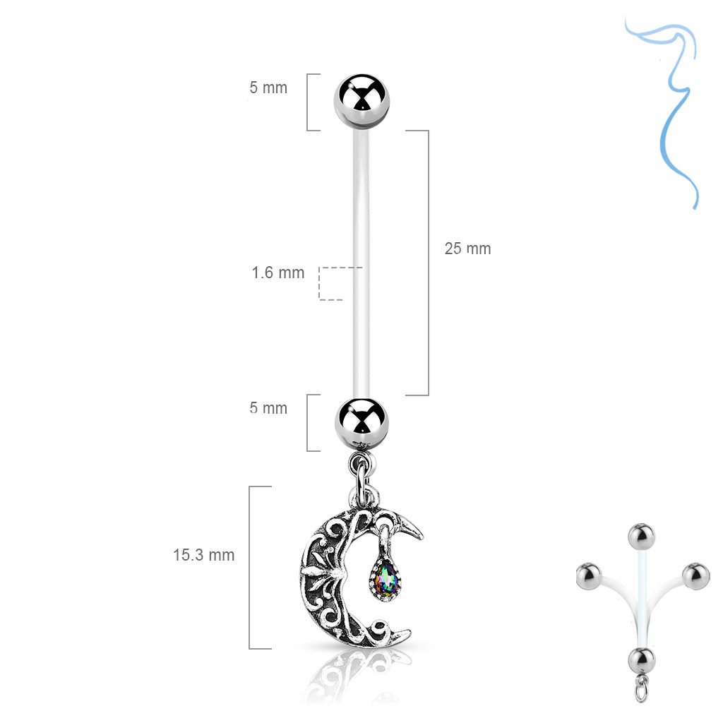 (25mm) Bioflex Schwangerschafts Bauchnabelpiercing Halbmond - Silber
