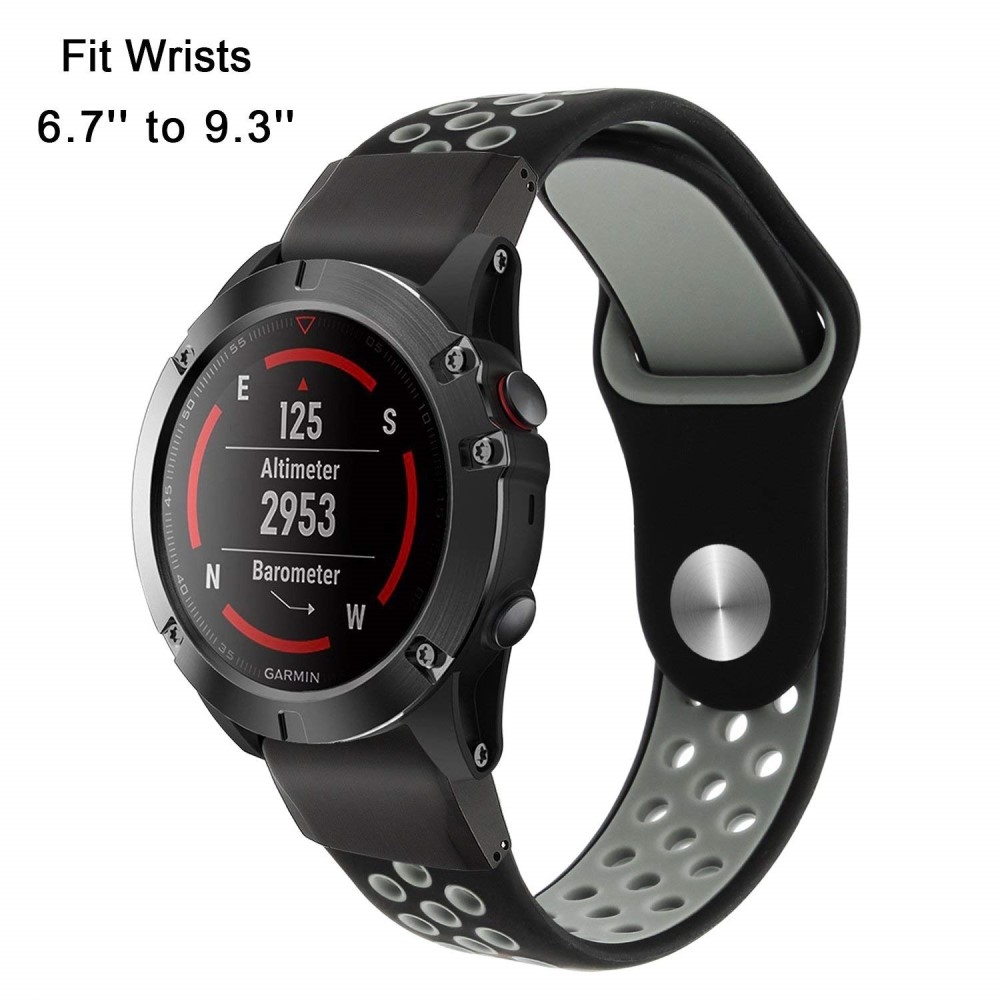 (Gr. L) Garmin Fenix 6 / 6 Pro / 5 / 5 Plus / Forerunner 935 Ersatz Silikon Armband Dual Color (Gelenkumfang 172-247mm) - Schwarz / Grau