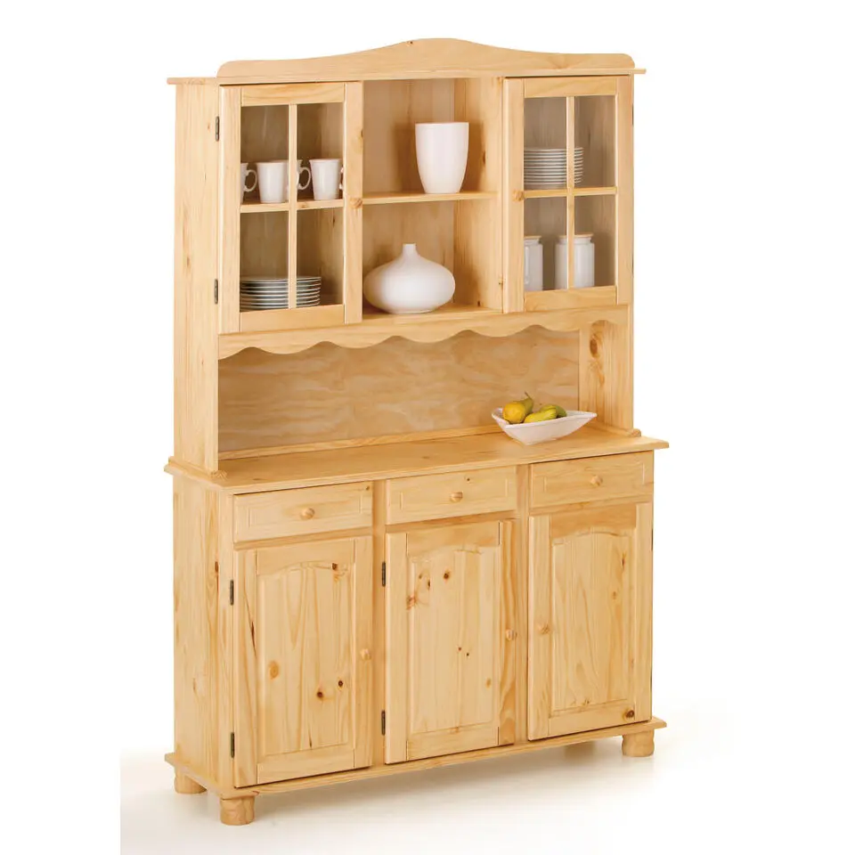 Hioshop Toswa vitrinekast 3 deuren- 2 glazen deuren- 3 lades- 2 open ruimtes