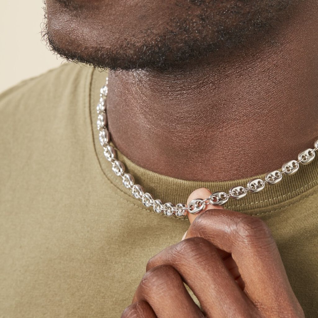Collier Carrus Maille Grain De Cafe Argent Blanc